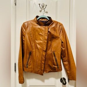 ANDREW MARC Leather Biker Jacket Petite Women Camel